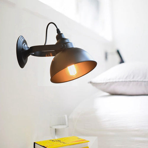 BowLift | 1-Head Wall Lamp Sconce Farm Bowl Shade Metal Wall Lighting with Adjustable Handle in Black