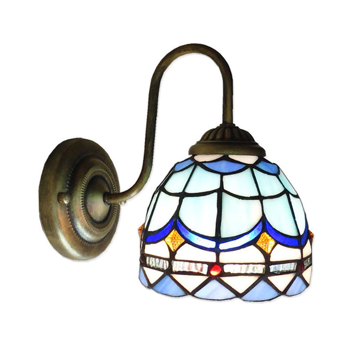 BowLift | Blue Dome Wall Light Baroque 1 Head Stained Glass Wall Light Ideas with Curved Arm