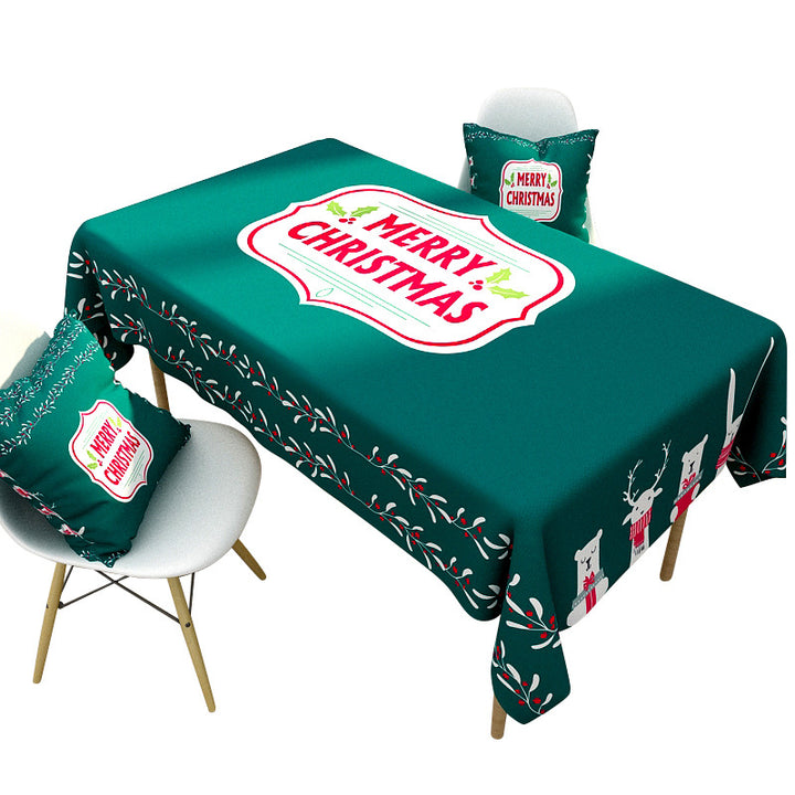 Festive Printed Waterproof Polyester Holiday Rectangular Tablecloth and Cushion Cover Set