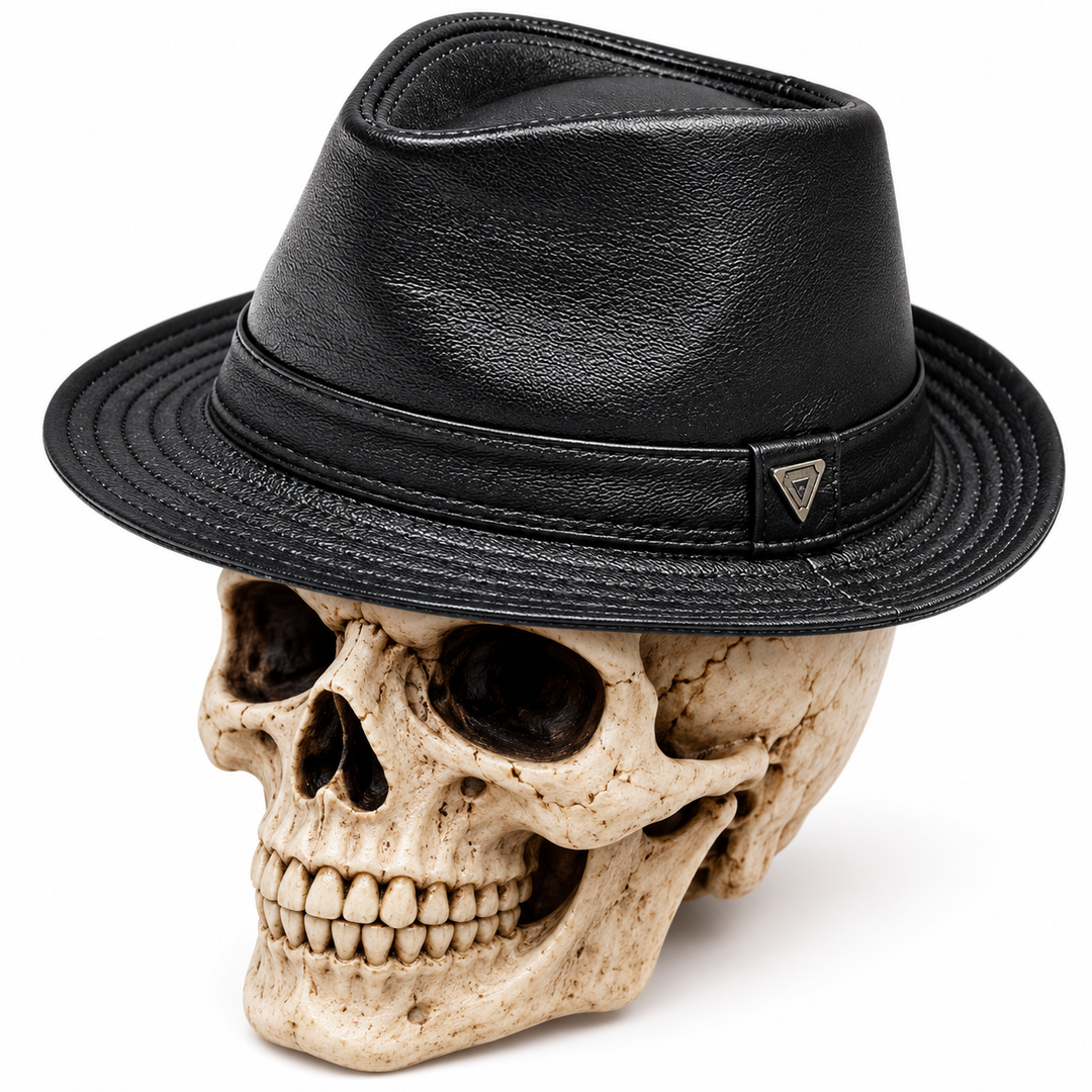 Croc-Embossed Leather Trilby with Structured Brim Bowlift