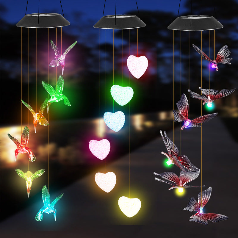LED Solar Butterfly Wind Chime Garden Hanging Light Bowlift