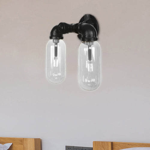 BowLift | Metal Oval Shadow Wall Lamp Industrial 2 Lights Bedroom Wall Mounted Pipe Light in Black
