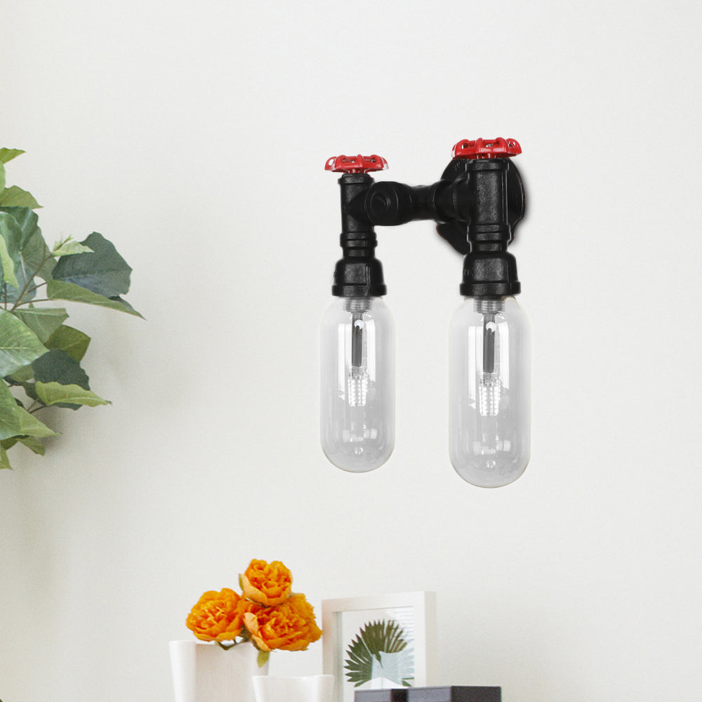 BowLift | Metal Oval Shadow Wall Lamp Industrial 2 Lights Bedroom Wall Mounted Pipe Light in Black