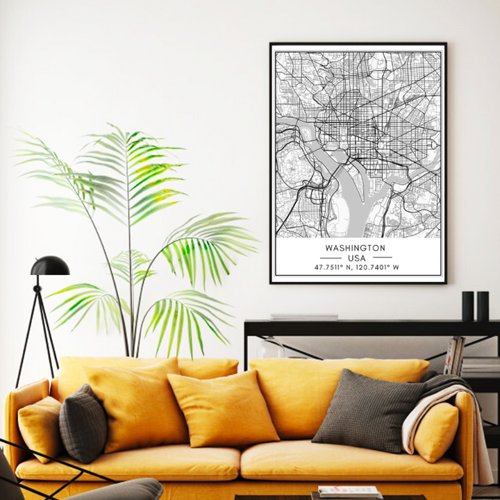 Washington City Map - Canvas Wall Art Painting | Bowlift