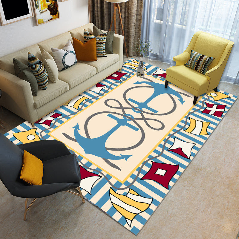 BowLift | Cartoon Boys Bedroom Rug Multicolored Spaceship Pattern Rug Polyester Stain Resistant Non-Slip Back Pet Friendly Rug