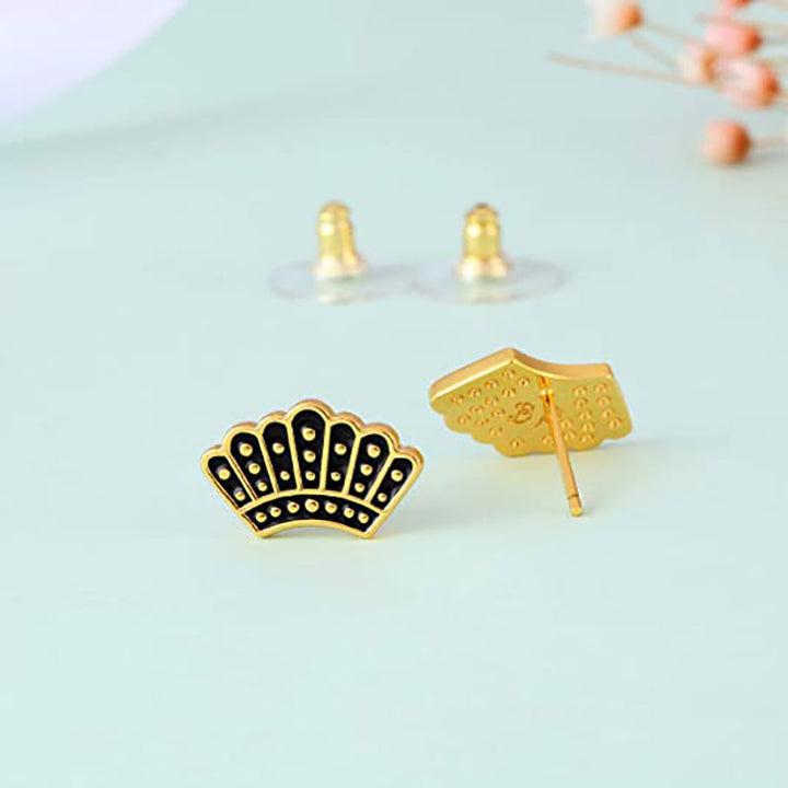 Elegant Gold and Black Fan-Shaped Earrings Bowlift