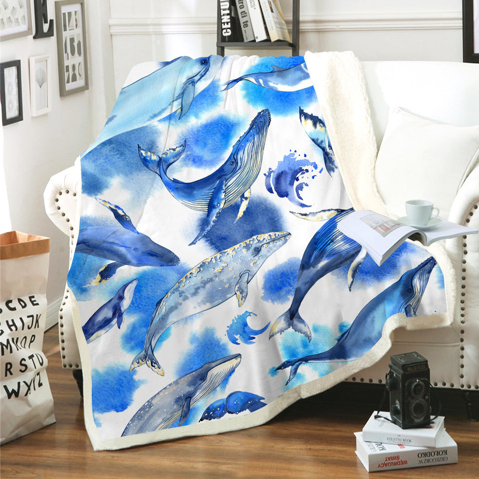 Reversible Sherpa Throw Blanket with Watercolor Dolphin Print Bowlift