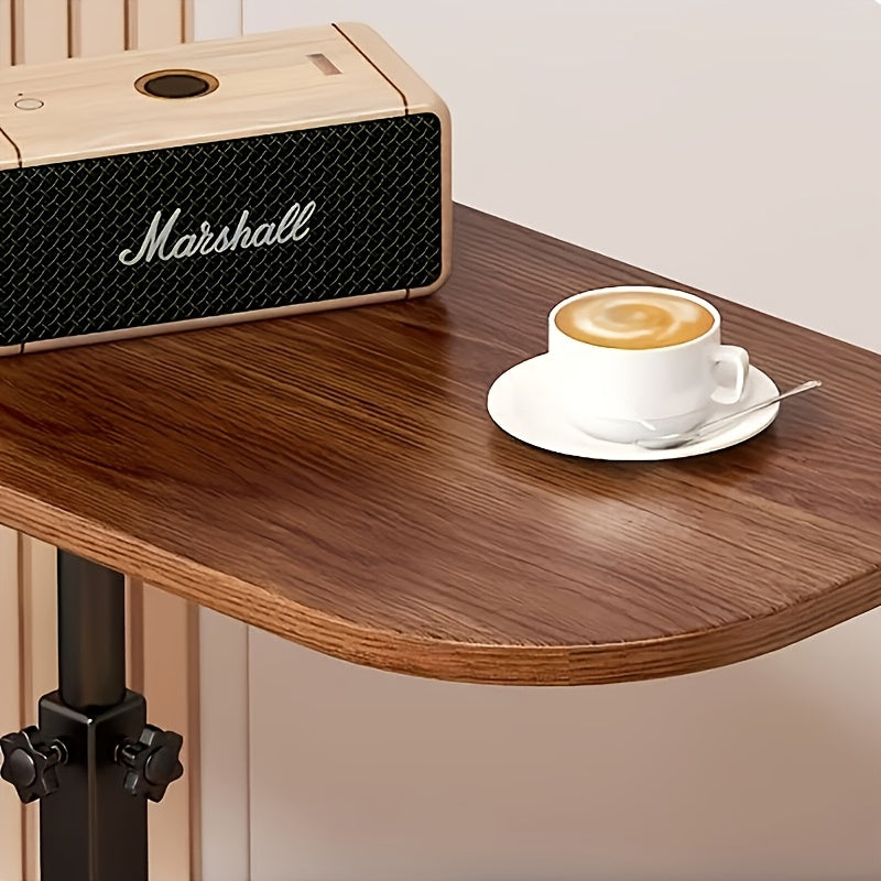 Adjustable Side Table with Natural Wood-Finish Top and Metal Frame for Sofa or Bed
