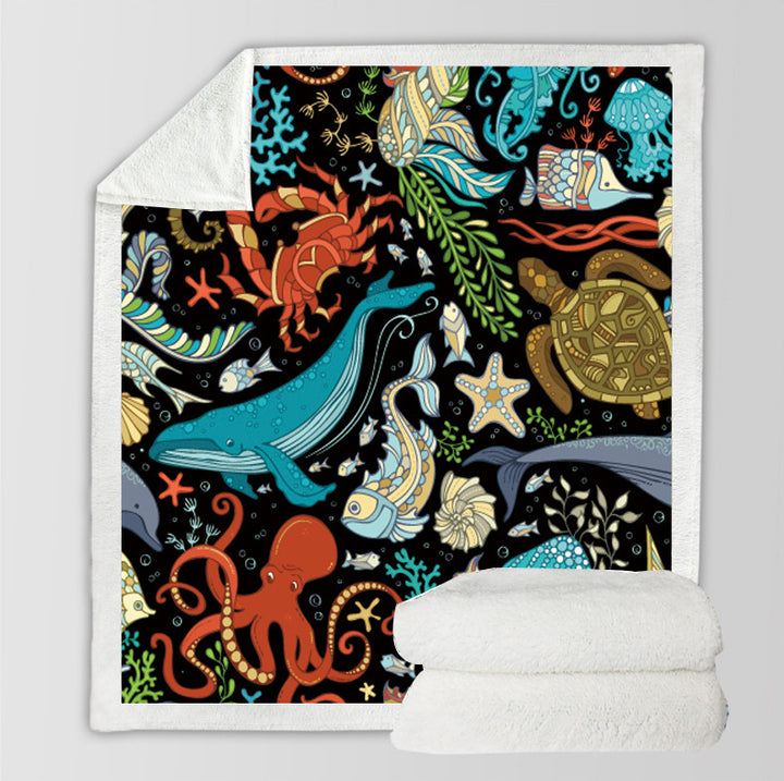 Reversible Sherpa Throw Blanket with Watercolor Dolphin Print Bowlift