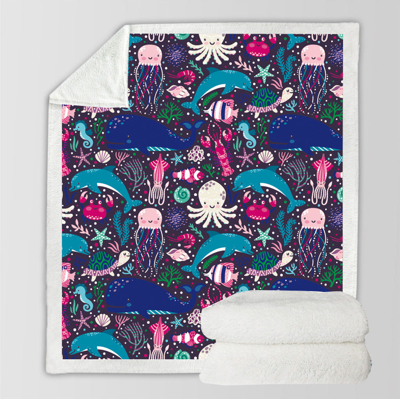 Reversible Sherpa Throw Blanket with Watercolor Dolphin Print Bowlift