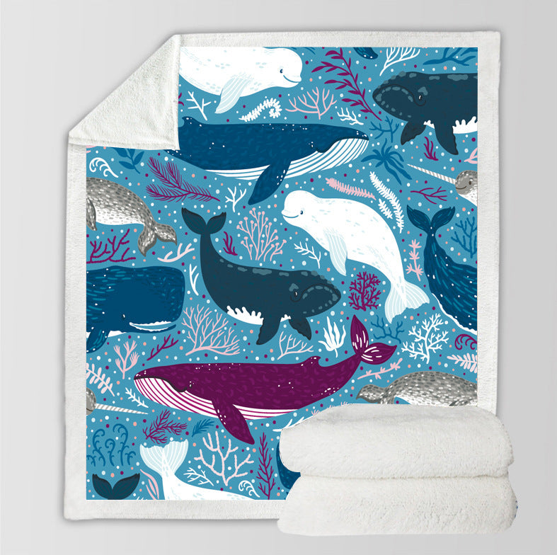 Reversible Sherpa Throw Blanket with Watercolor Dolphin Print Bowlift