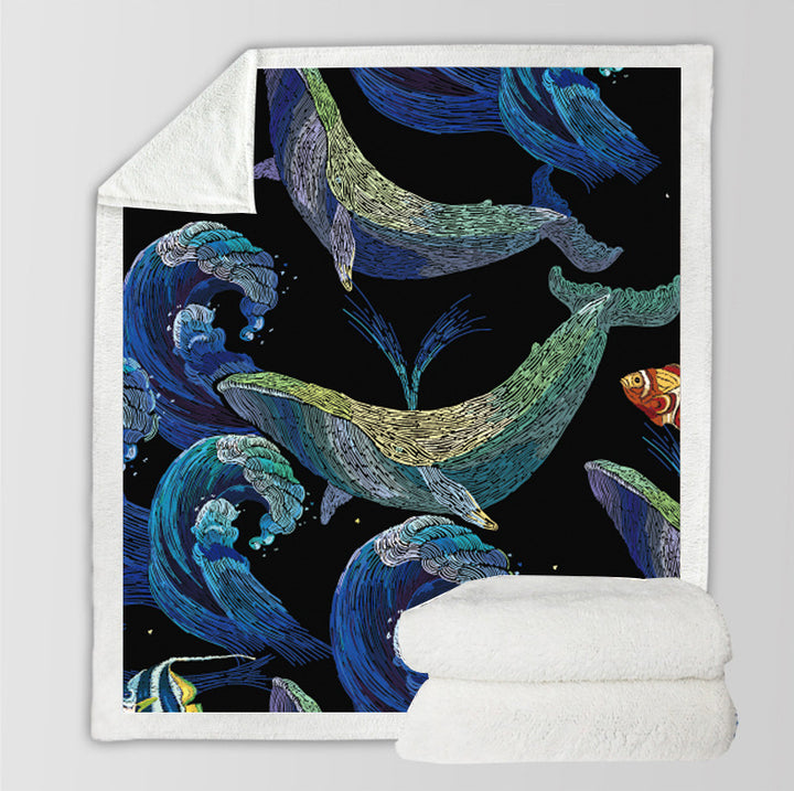 Reversible Sherpa Throw Blanket with Watercolor Dolphin Print Bowlift