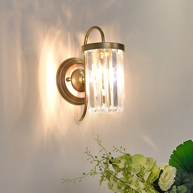 BowLift | Prismatic Crystal Cylinder Wall Light Modern 1 Light Gold/Black Wall Mount Light