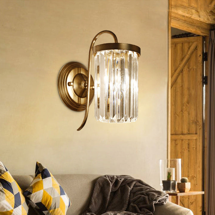 BowLift | Prismatic Crystal Cylinder Wall Light Modern 1 Light Gold/Black Wall Mount Light