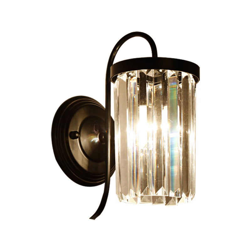 BowLift | Prismatic Crystal Cylinder Wall Light Modern 1 Light Gold/Black Wall Mount Light