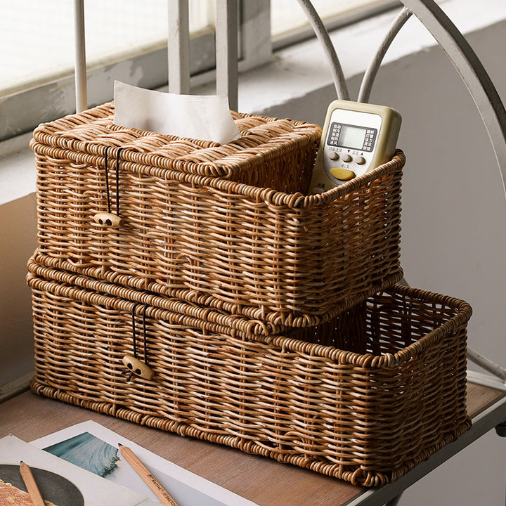 Handmade Wicker Storage Box with Lid Bowlift
