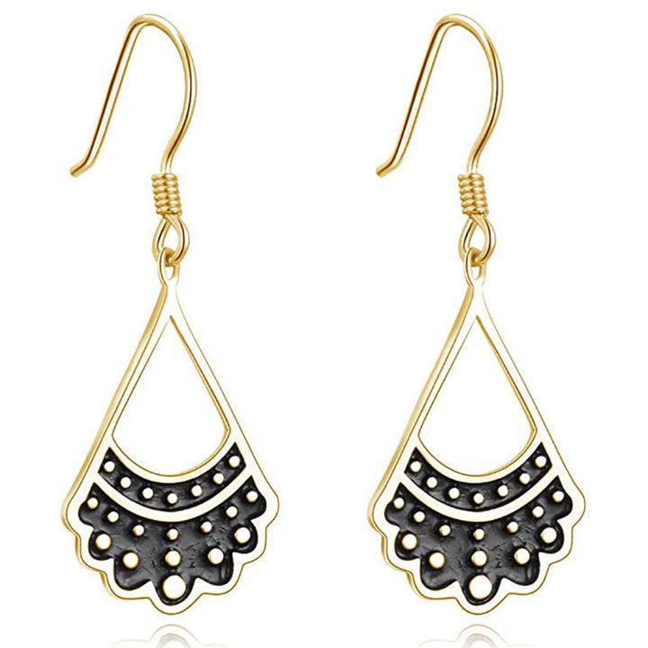 Elegant Gold and Black Fan-Shaped Earrings Bowlift