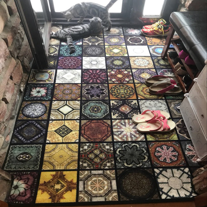 BowLift | Chic Multicolor Moroccan Carpet Polypropylene Mosaic Rug Non-Slip Back Machine Washable Stain Resistant Rug for Entrance Area