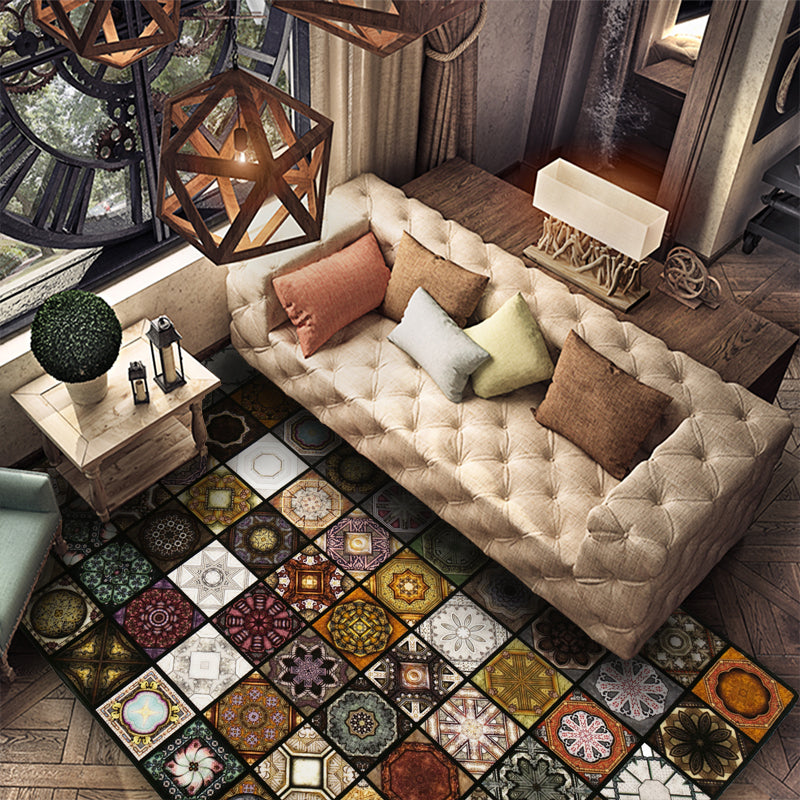 BowLift | Chic Multicolor Moroccan Carpet Polypropylene Mosaic Rug Non-Slip Back Machine Washable Stain Resistant Rug for Entrance Area