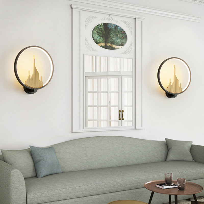 BowLift | Acrylic Halo Ring LED Wall Light Modern Wall Mounted Lamp in Black/White with Mountain Pattern, Warm Light