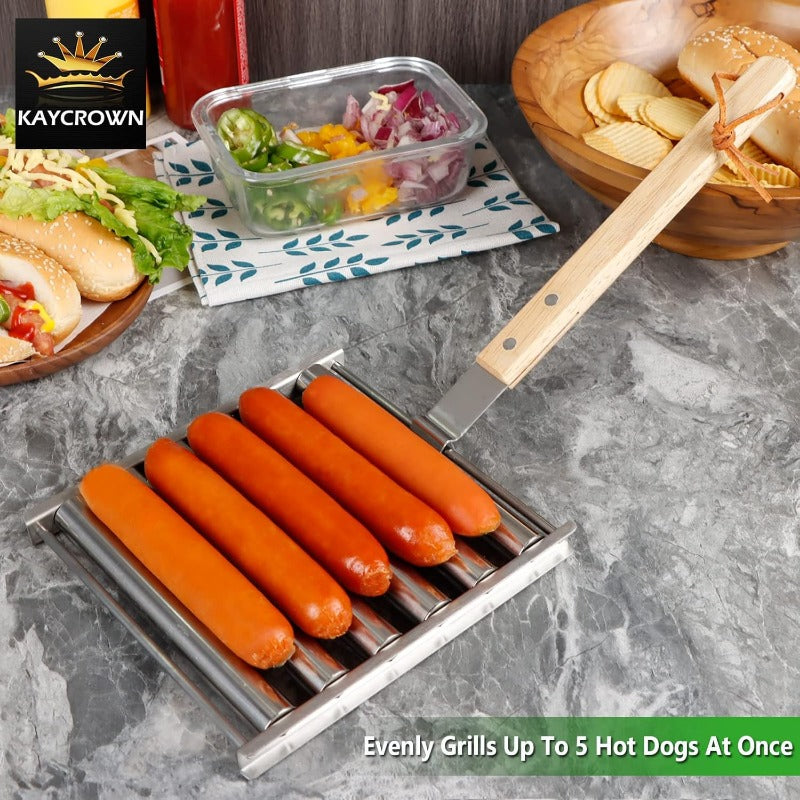 BowLift | Rotating Hot Dog Grill Rack with Detachable Wood Handle