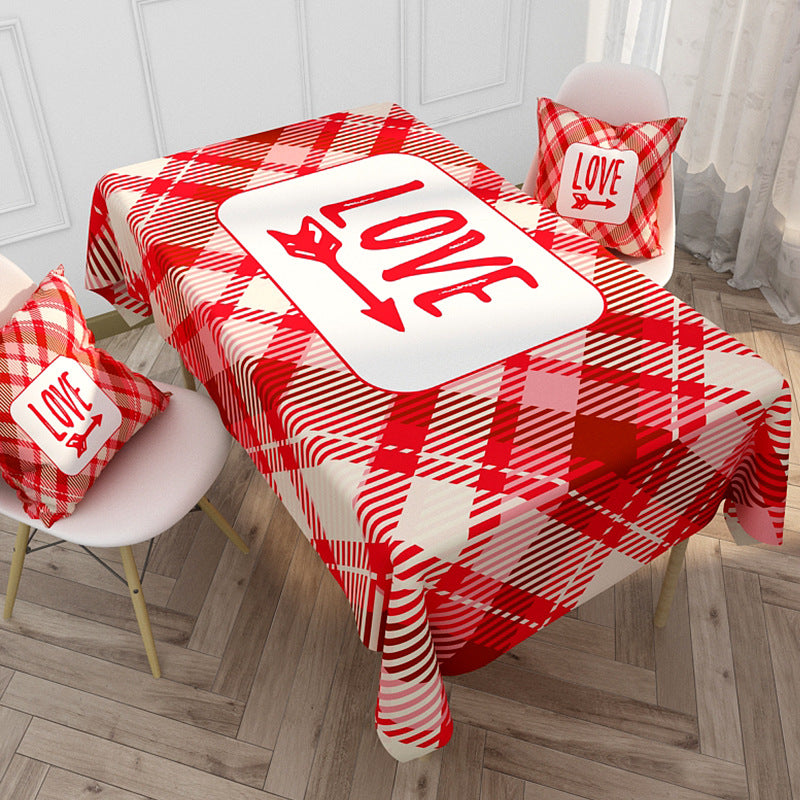 Printed Cotton-Linen Rectangular Tablecloth with Pastel Fruit Grid Pattern and Stain-Resistant Finish