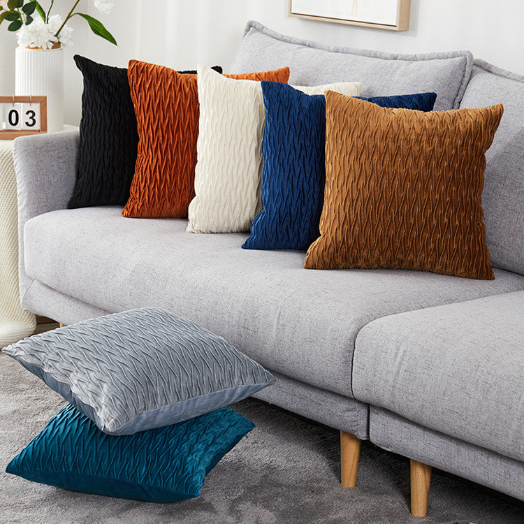 Velvet Ruched Square Throw Pillow Cushion Bowlift