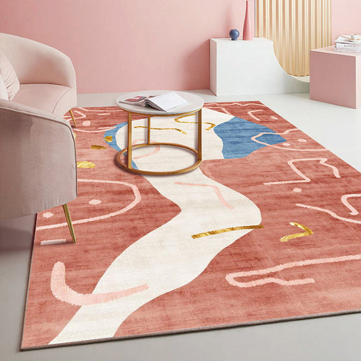 BowLift | Simple Color Block Rug Multicolored Polyester Area Rug Non-Slip Backing Machine Washable Rug for the Bedroom