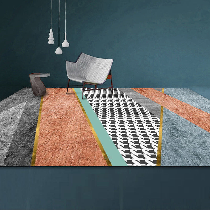 BowLift | Simple Color Block Rug Multicolored Polyester Area Rug Non-Slip Backing Machine Washable Rug for the Bedroom