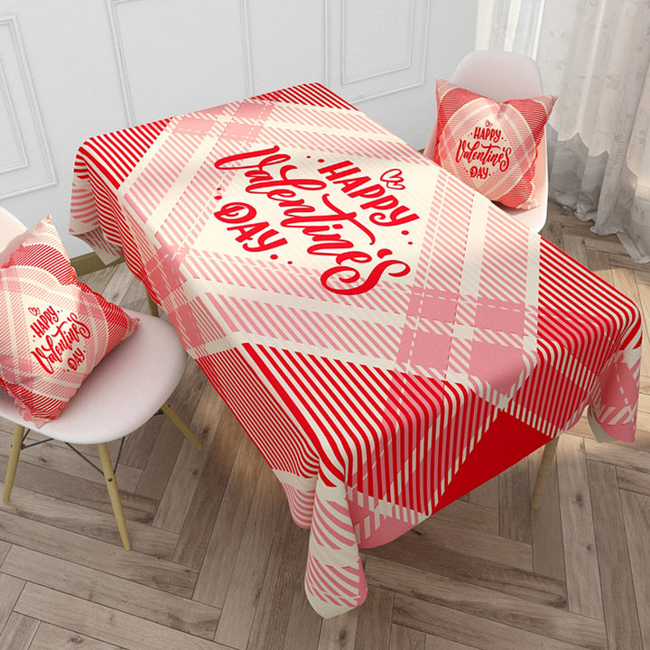 Printed Cotton-Linen Rectangular Tablecloth with Pastel Fruit Grid Pattern and Stain-Resistant Finish