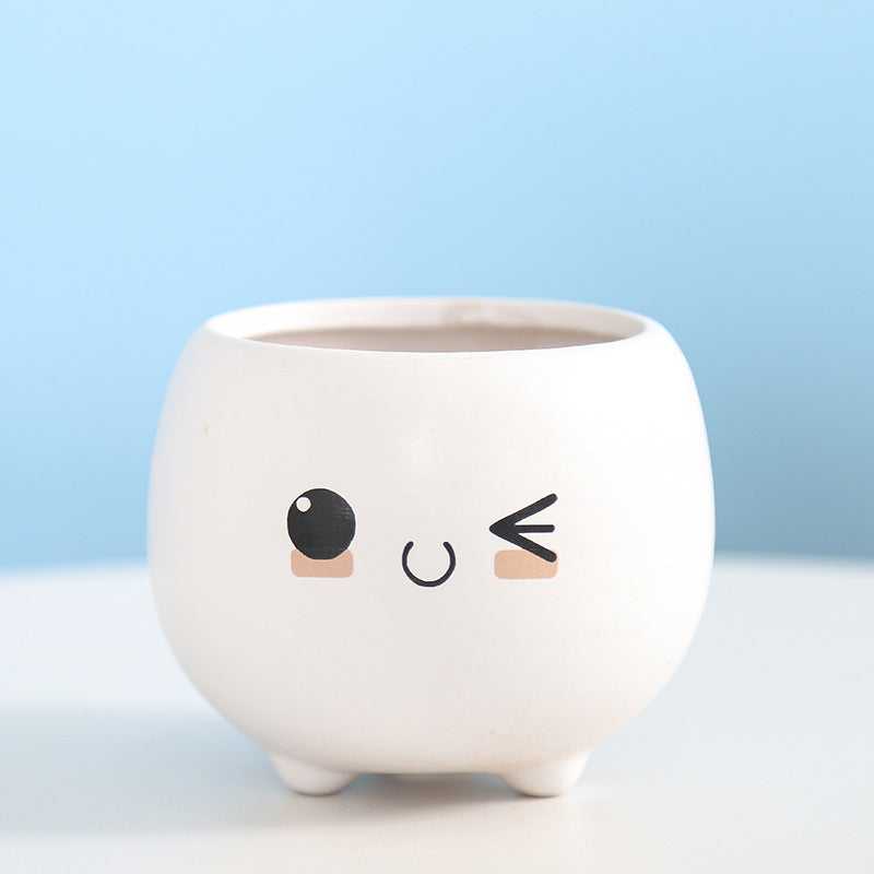 Cute Smiling Ceramic Planter Bowlift