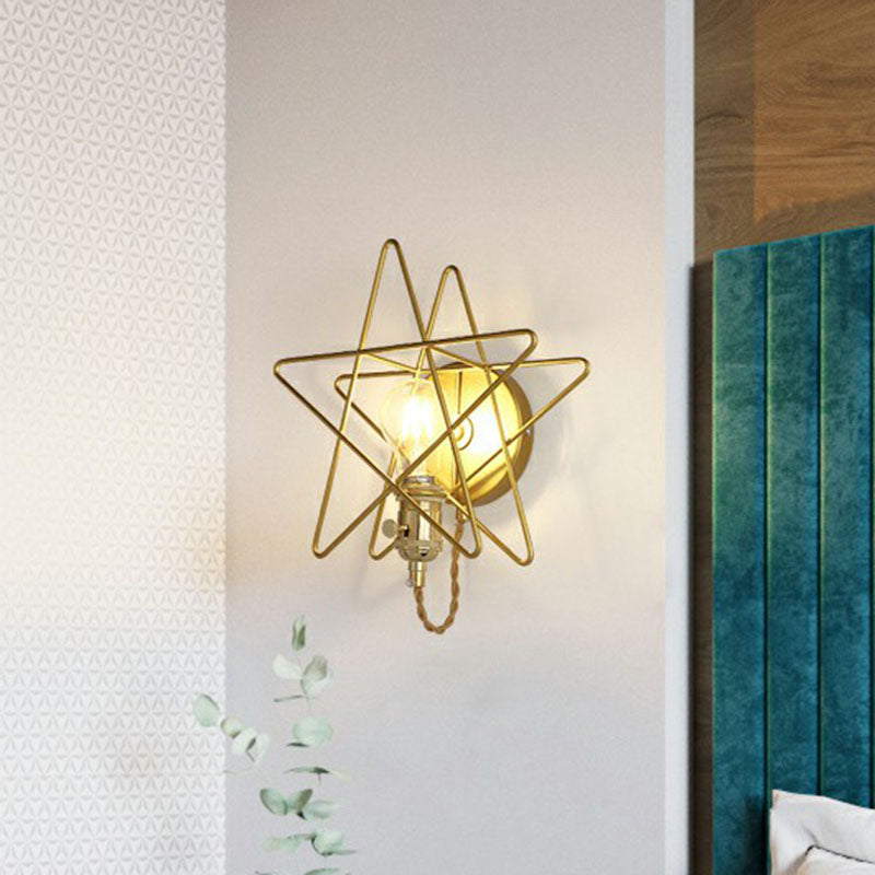 BowLift | Star Cage Metal Wall Lamp Simplicity 1 Bulb Nightstand Wall Light Fixture in Gold