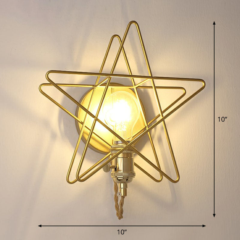 BowLift | Star Cage Metal Wall Lamp Simplicity 1 Bulb Nightstand Wall Light Fixture in Gold