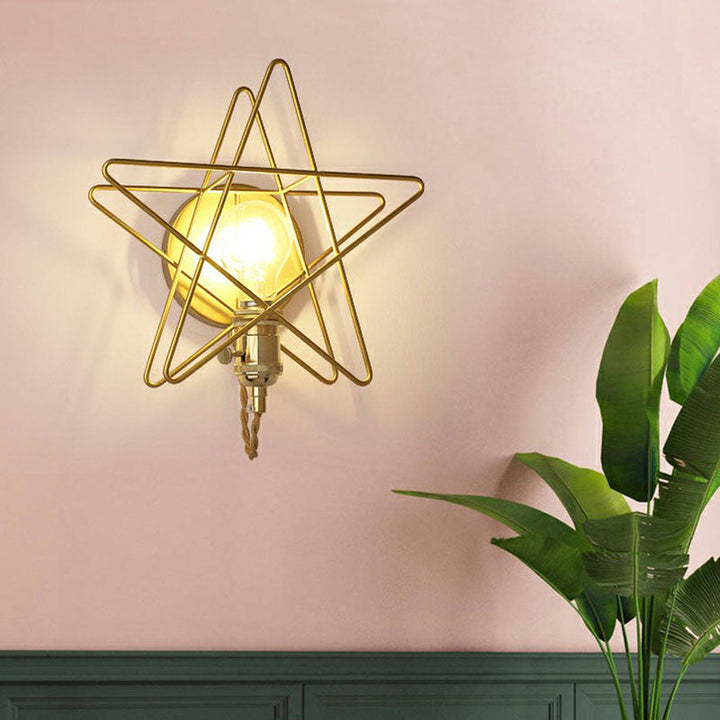 BowLift | Star Cage Metal Wall Lamp Simplicity 1 Bulb Nightstand Wall Light Fixture in Gold