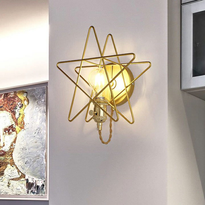 BowLift | Star Cage Metal Wall Lamp Simplicity 1 Bulb Nightstand Wall Light Fixture in Gold