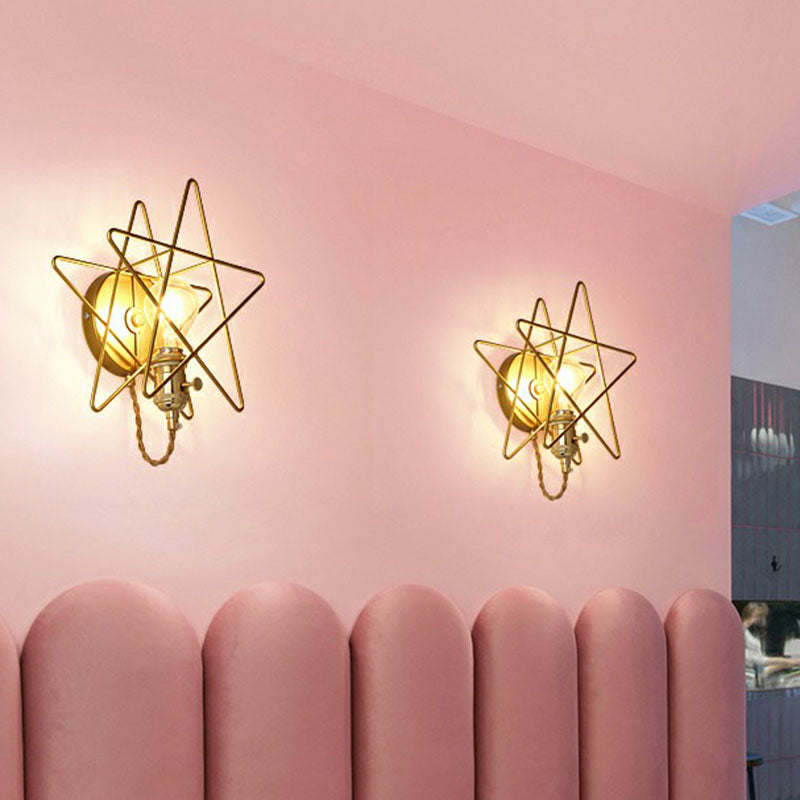BowLift | Star Cage Metal Wall Lamp Simplicity 1 Bulb Nightstand Wall Light Fixture in Gold