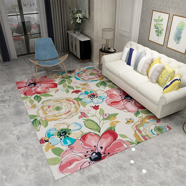 BowLift | Americana Floral Pattern Rug Multicolored Polypropylene Area Rug Pet Friendly Machine Washable Indoor Rug for Living Room