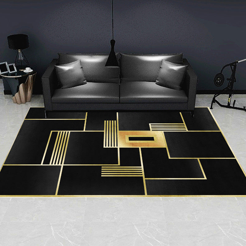 BowLift | Modern geometric patterned rug multicolored polyester carpet anti-slip backing pet-friendly indoor rug for living room