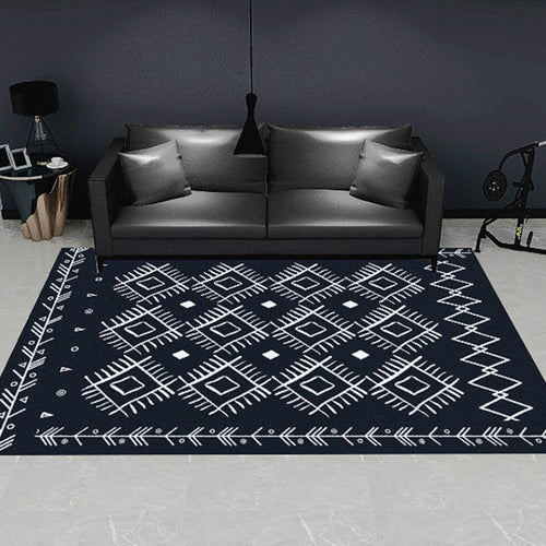 BowLift | Modern geometric patterned rug multicolored polyester carpet anti-slip backing pet-friendly indoor rug for living room