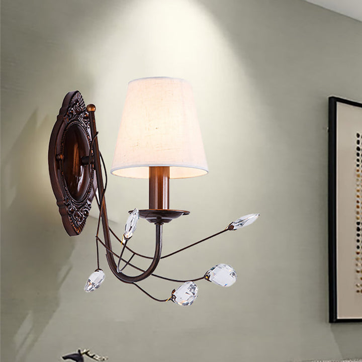 BowLift | Conical Fabric Wall Lamp Modern Style 1/2-Light White Wall Light with Clear Crystal Accent