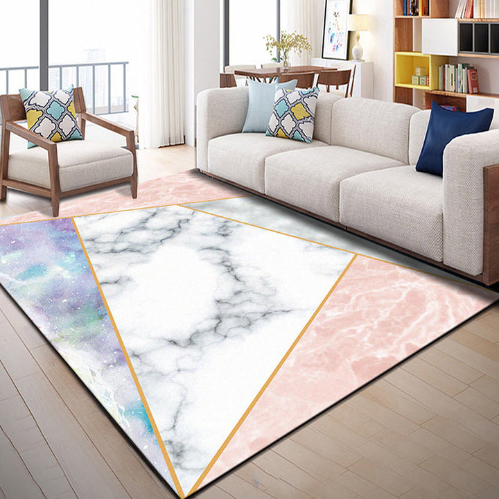 Bright geometric block rug multicolored modern rug polyester machine washable non-slip backing pet-friendly rug for the room | Bowlift