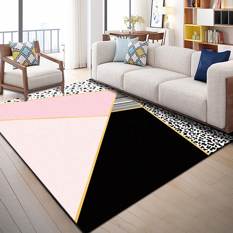 Bright geometric block rug multicolored modern rug polyester machine washable non-slip backing pet-friendly rug for the room | Bowlift