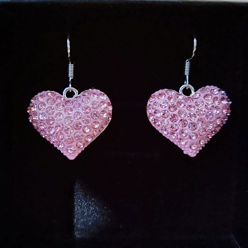 Heart-Shaped Crystal-Embellished Dangle Earrings Bowlift