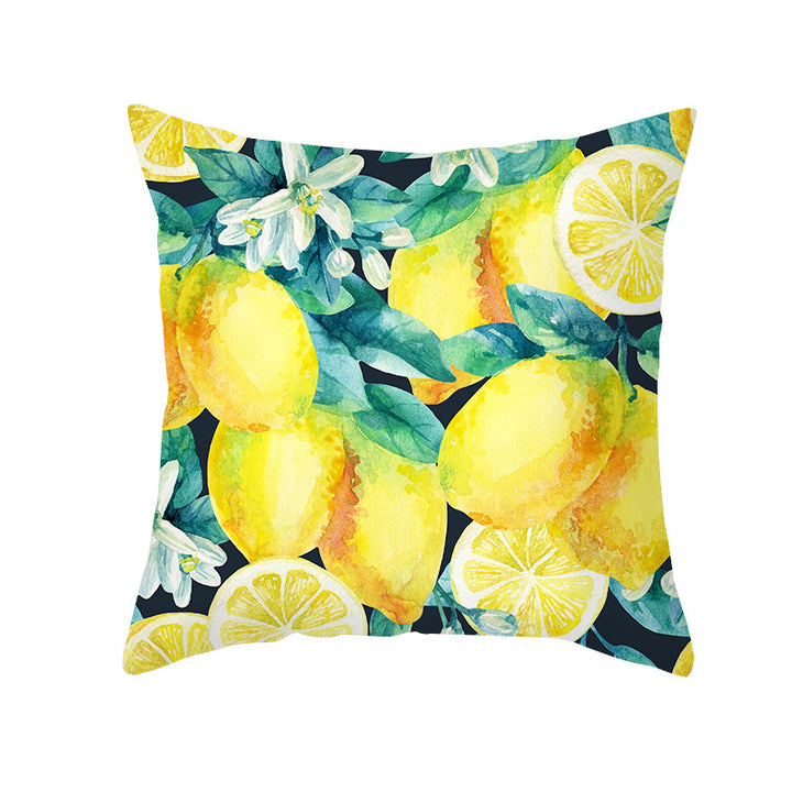 Mediterranean Lemon Tile Cotton-Linen Throw Pillow Cover