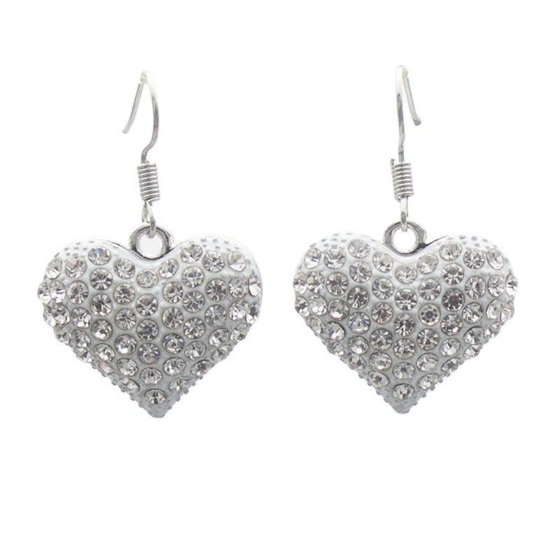 Heart-Shaped Crystal-Embellished Dangle Earrings Bowlift