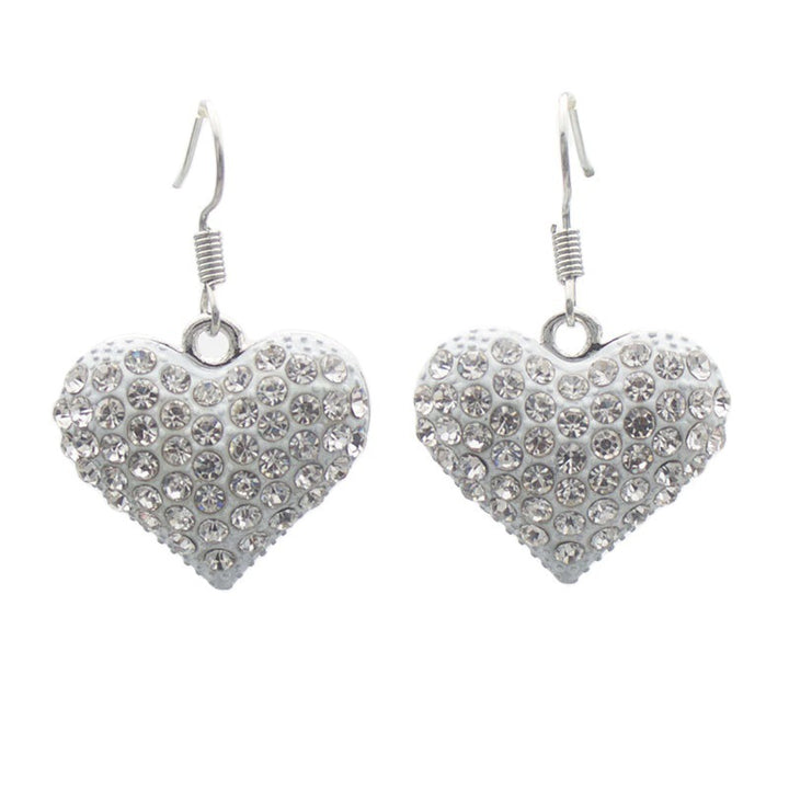 Heart-Shaped Crystal-Embellished Dangle Earrings Bowlift