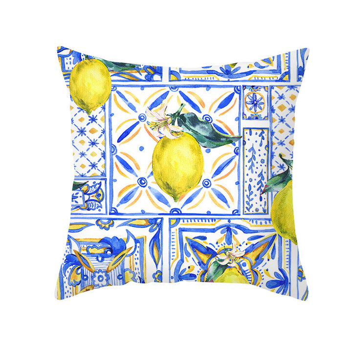 Mediterranean Lemon Tile Cotton-Linen Throw Pillow Cover