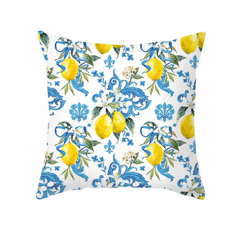 Mediterranean Lemon Tile Cotton-Linen Throw Pillow Cover
