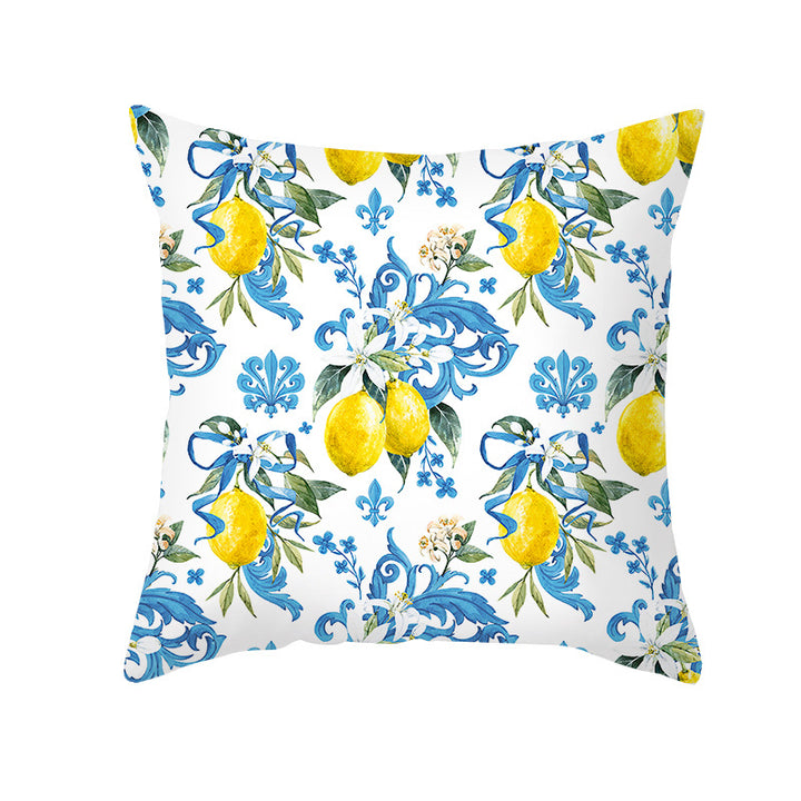 Mediterranean Lemon Tile Cotton-Linen Throw Pillow Cover