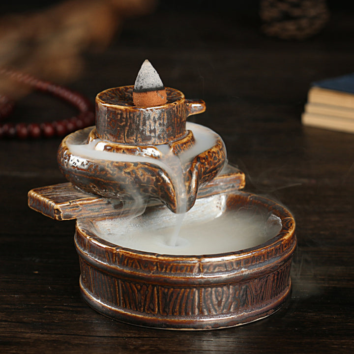 Decorative Ceramic Lotus Waterfall Incense Holder
